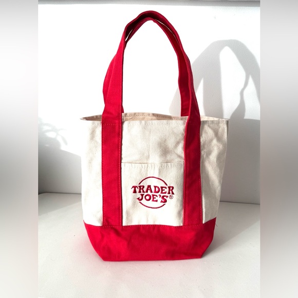 The Viral Trader Joe's Mini Canvas Tote Bag in Original Red NWOT - Picture 2 of 6